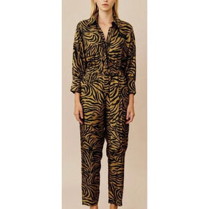 NWT Ginger & Smart Feline Printed Silk Twill Tie-Waist Jumpsuit Pants-sz 8